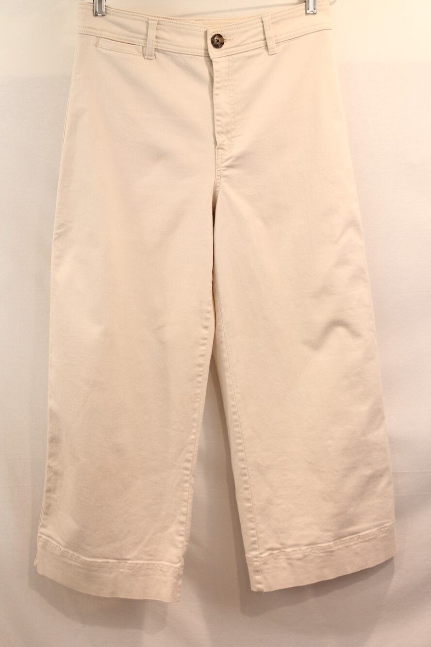 H & M Wide Leg Crop Jeans Women size10 Ivory Denim Stretch High Rise Waist Band